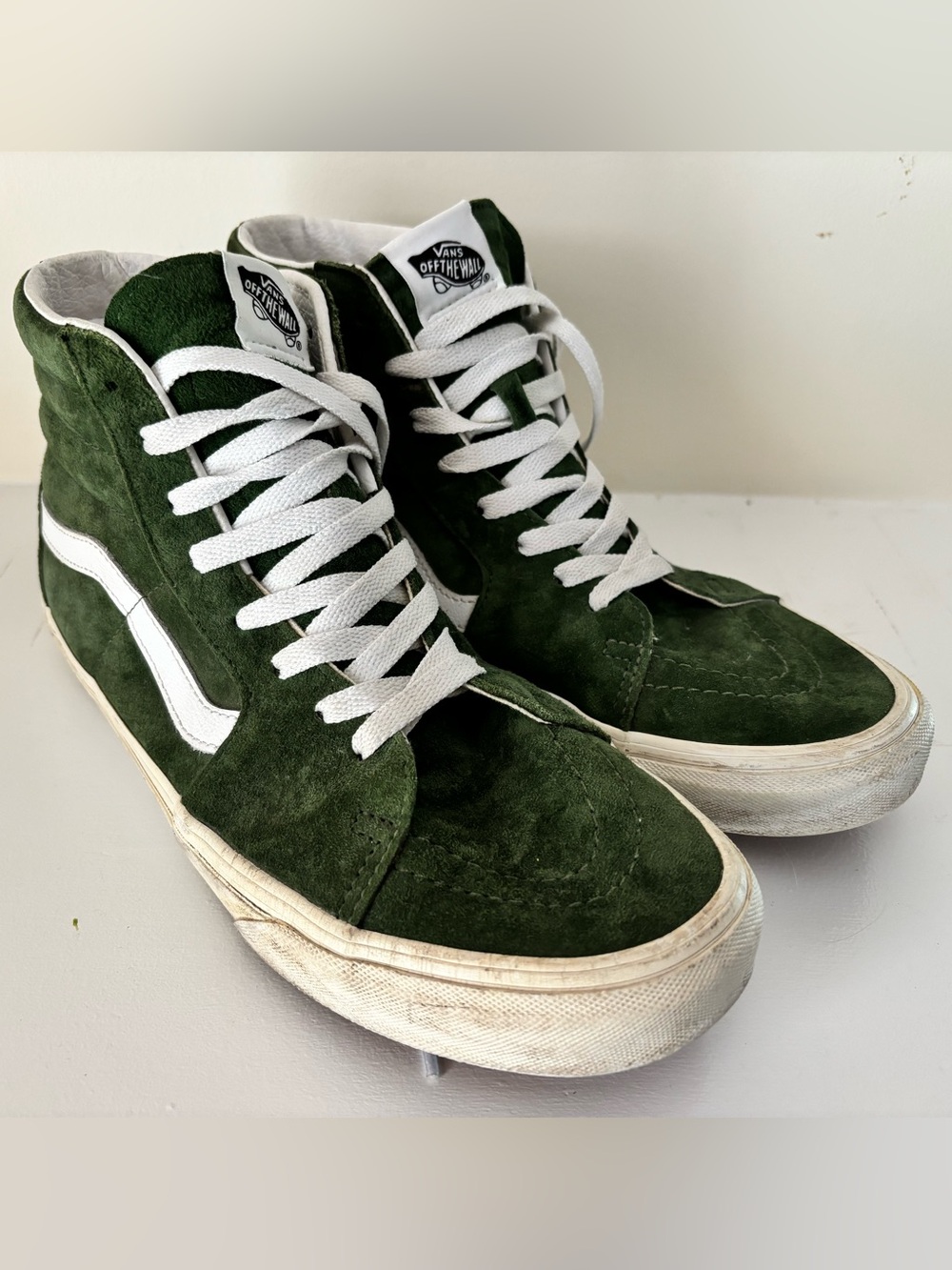 Vans Men’s Dark Green Suede Sk8-Hi Sneakers with White Stripe
